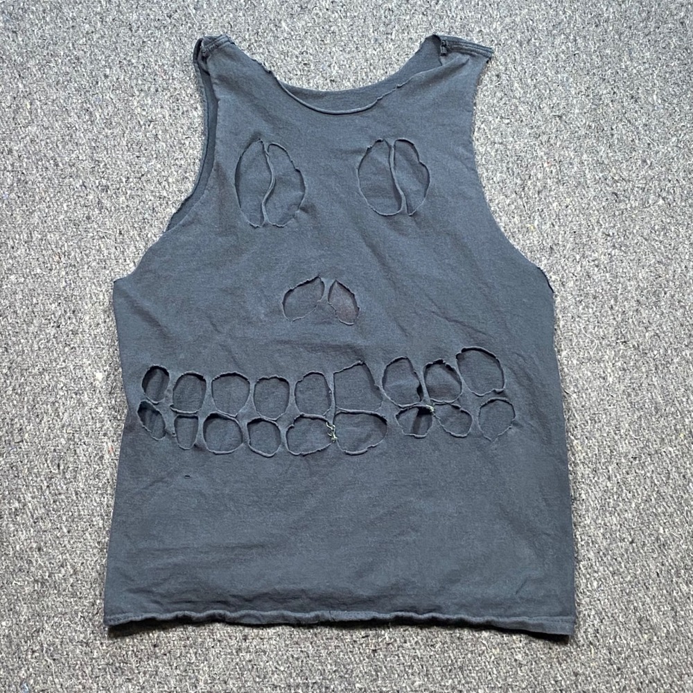 Red Hot Chili Pepper Tank Top Sz S Mens Black Grunge DIY Distressed Skull Cutout